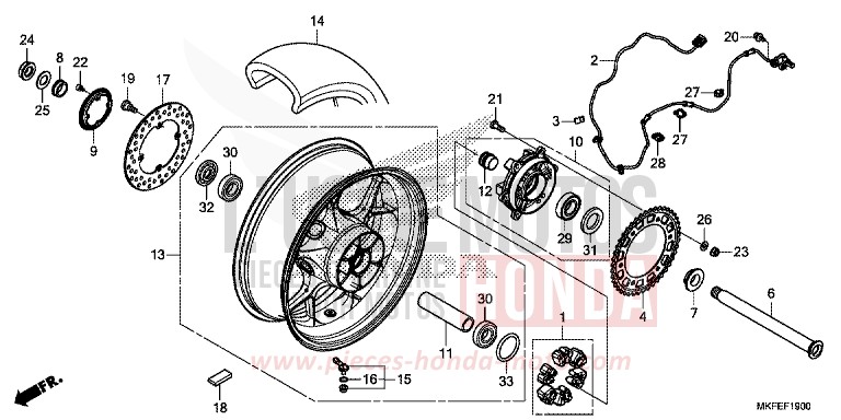 ROUE ARRIERE de CBR1000RR SP SP1 SP2 GRAND PRIX RED (R380X) 2019
